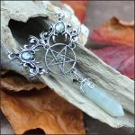 Collier pentacle "Aradia" - labradorite et serpentine
