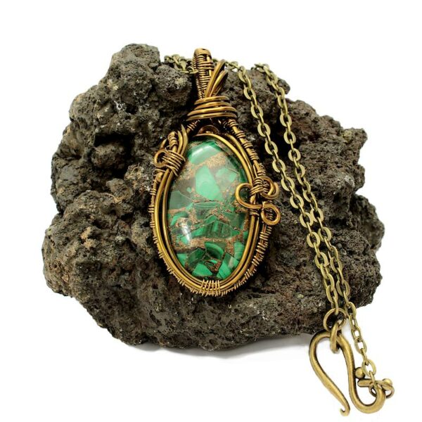 Pendentif malachite et cuivre