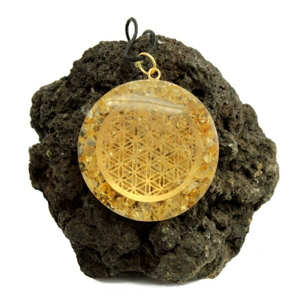 Pendentif orgonite fleur de vie citrine