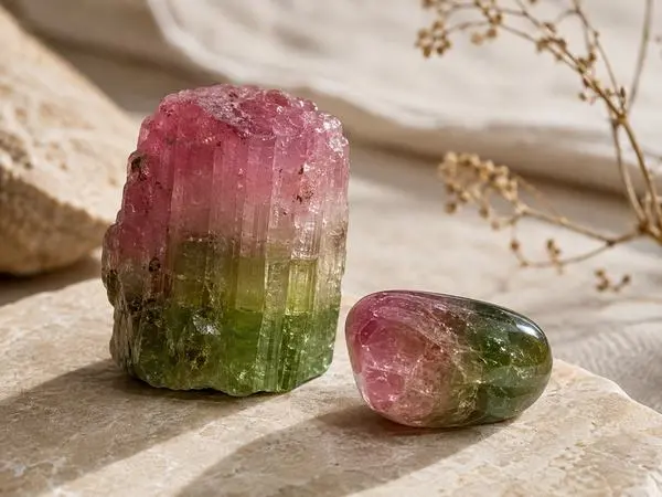 tourmaline naturelle sur fond beige