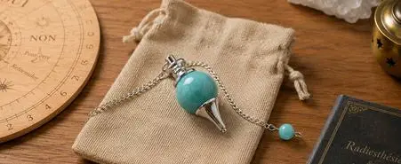 pendule en amazonite naturelle osé sur sa pochette de protection