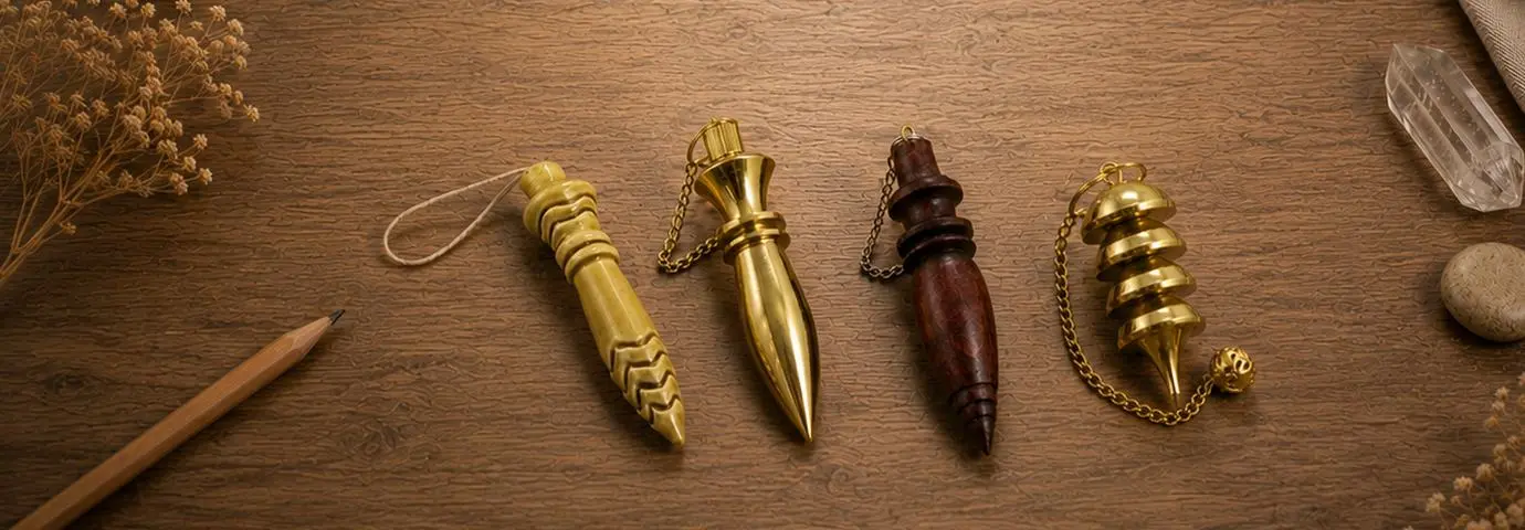 Collection de pendules égyptiens de radiesthésie en bois et en métal
